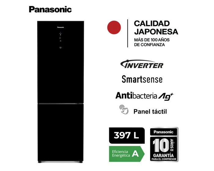 Refrigeradora Panasonic Bottom Freezer 397 L Negro Espejado BB41